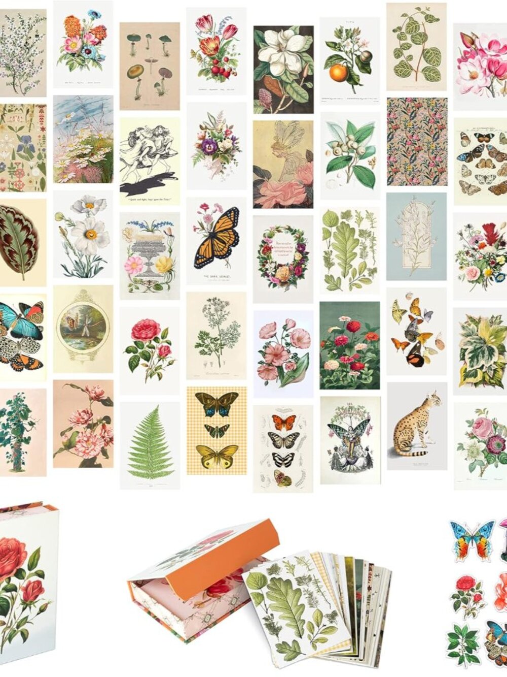 Vintage Decor Wall Collage Kit, Botanical Wall Collage Cards, Vintage Wall Decor